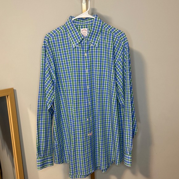 Brooks Brothers Other - Brooks Brothers Mens Regular Fit Non-Iron Cotton Plaid Button‎ Down Shirt Blue L
